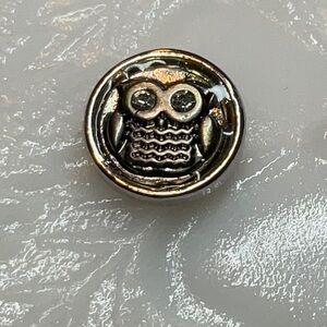 Petite Ginger Snap: 12mm brass toned owl with rhinestone eyes